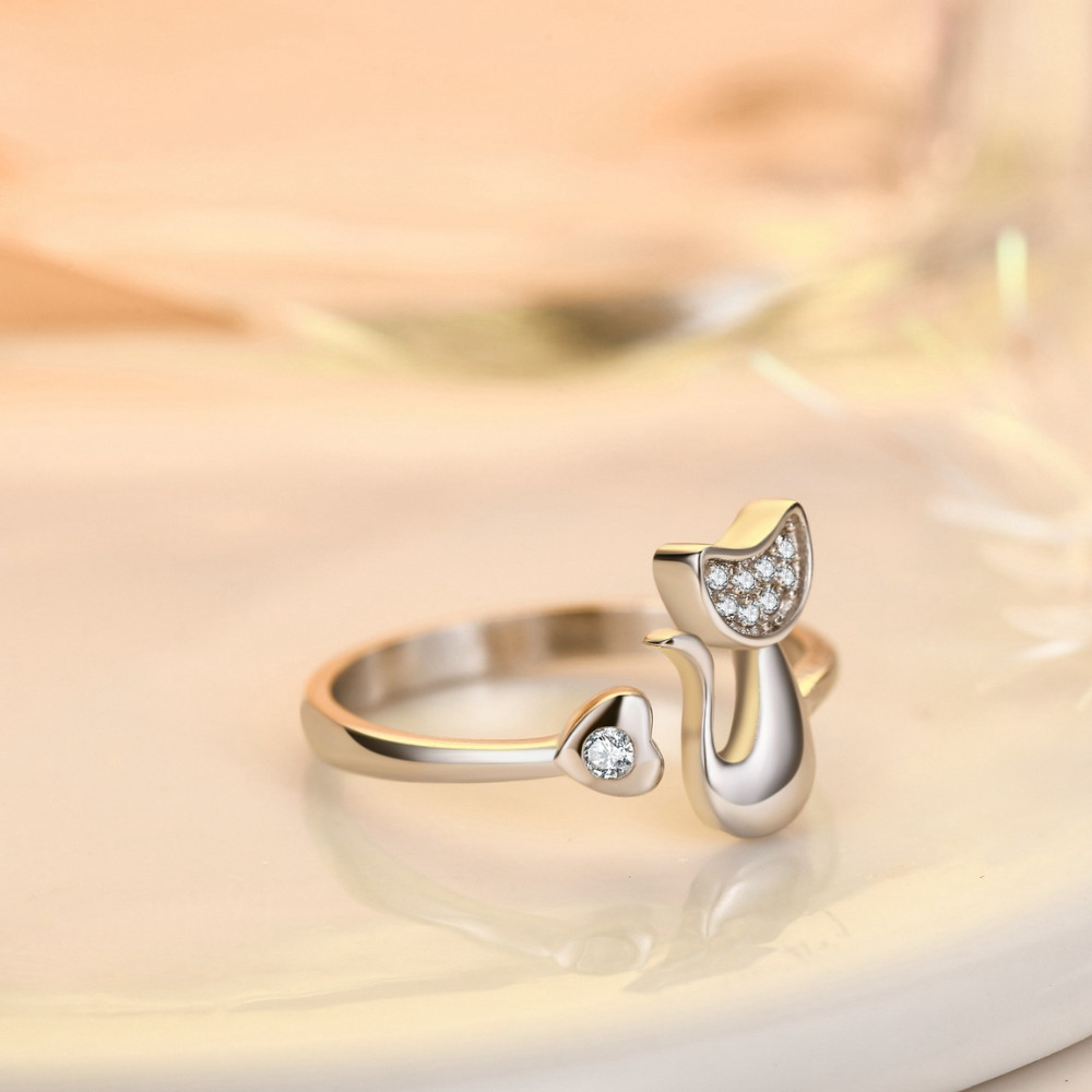 Cat with heart- silver plated re-sizable ring – When You Touch a Cat ...