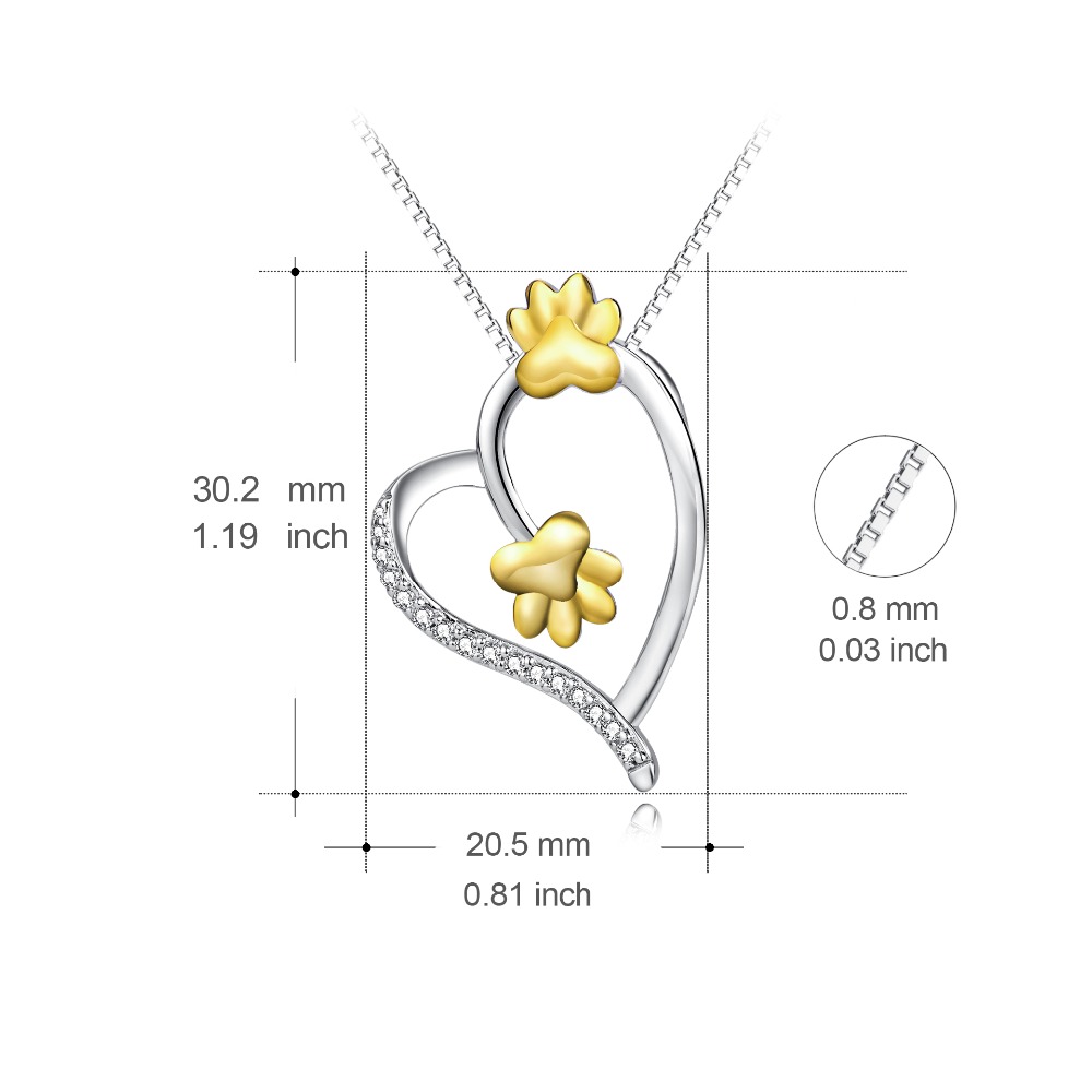 Golden Silver Color Cat Paw Love Heart Pendant Necklace Engagement Jewelry Gift